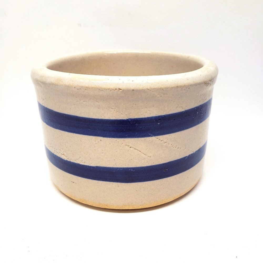 Robinson Ransbottom Crock 303-A Roseville Pottery Utensil Holder Pot White Blue